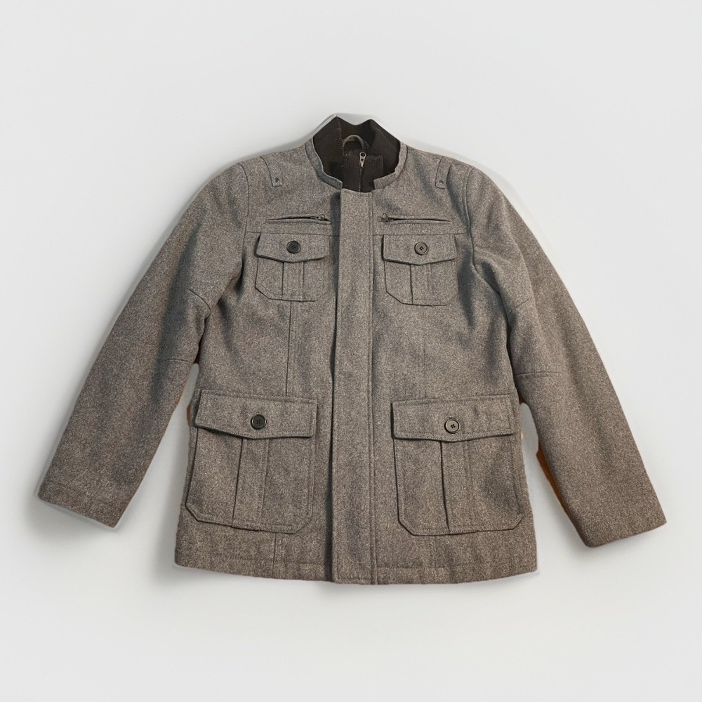 Structure Men's Wool Blend Military Field Jacket Light Gray Size S Pockets EUC